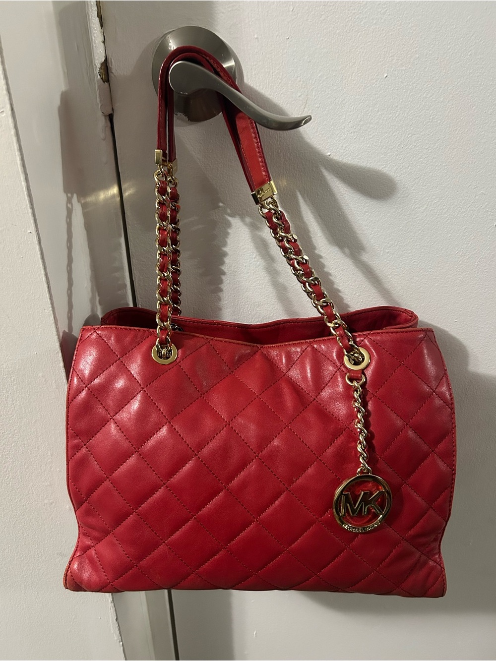 Michael Kors Red Quilted Leather Shoulder Bag